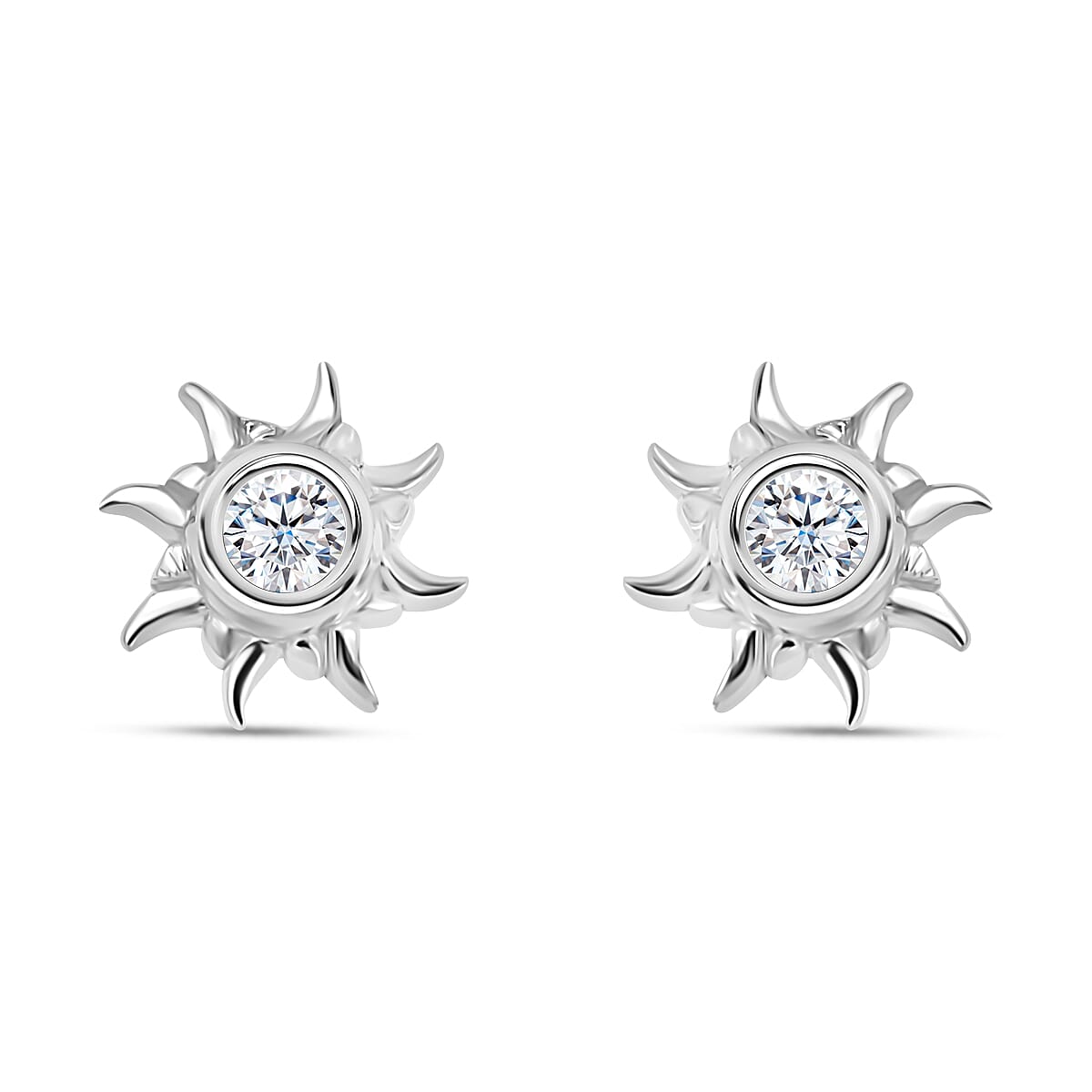 Set of 2 -  Moissanite Solitaire Stud Push Post Earring in Platinum Overlay Sterling Silver 4179069 4