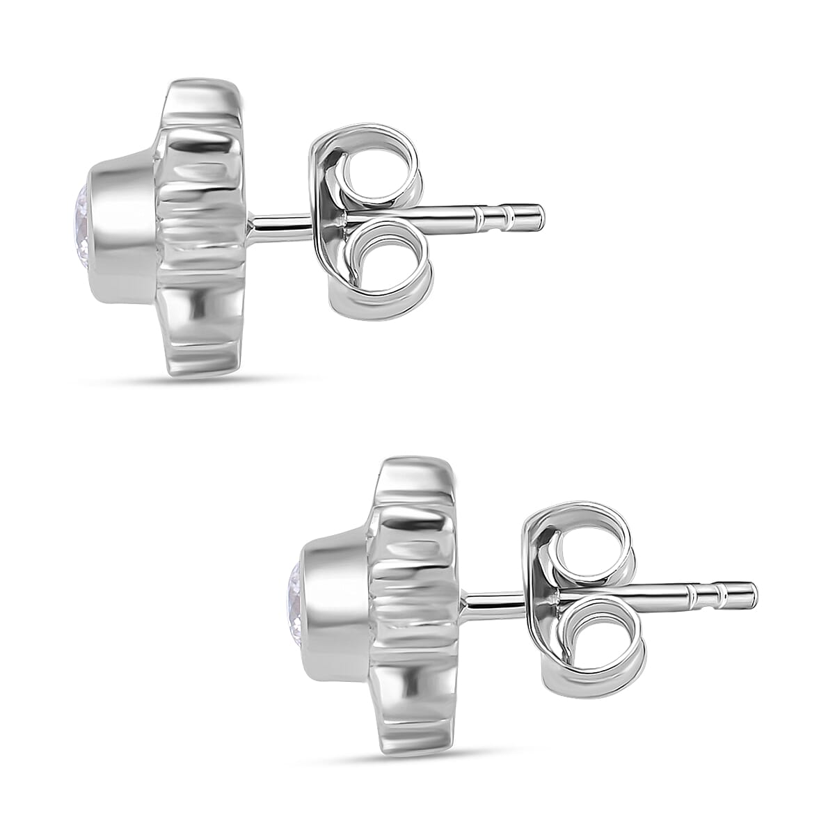 Set of 2 -  Moissanite Solitaire Stud Push Post Earring in Platinum Overlay Sterling Silver 4179069 5