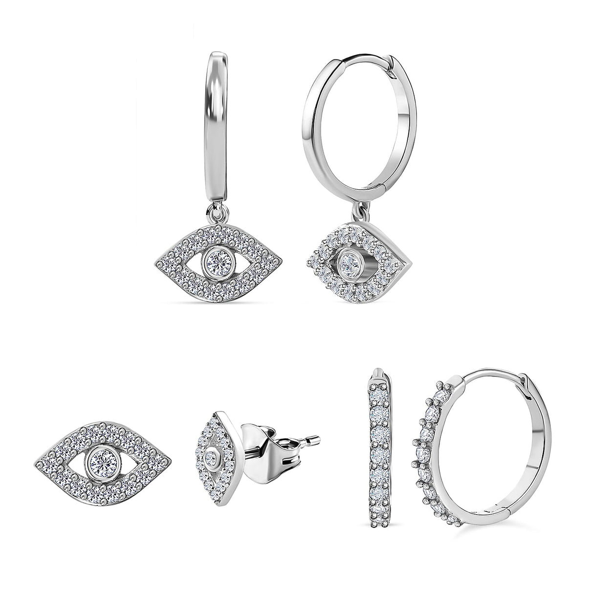 Set of 3 - Moissanite Solitaire Stud Push Post Earring in Platinum Overlay Sterling Silver 0.790 Ct 4179109 0