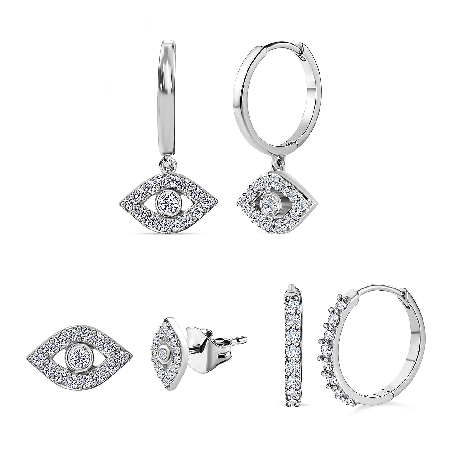 Set of 3 - Moissanite Solitaire Stud Push Post Earring in Platinum Overlay Sterling Silver 0.790 Ct 4179109 0