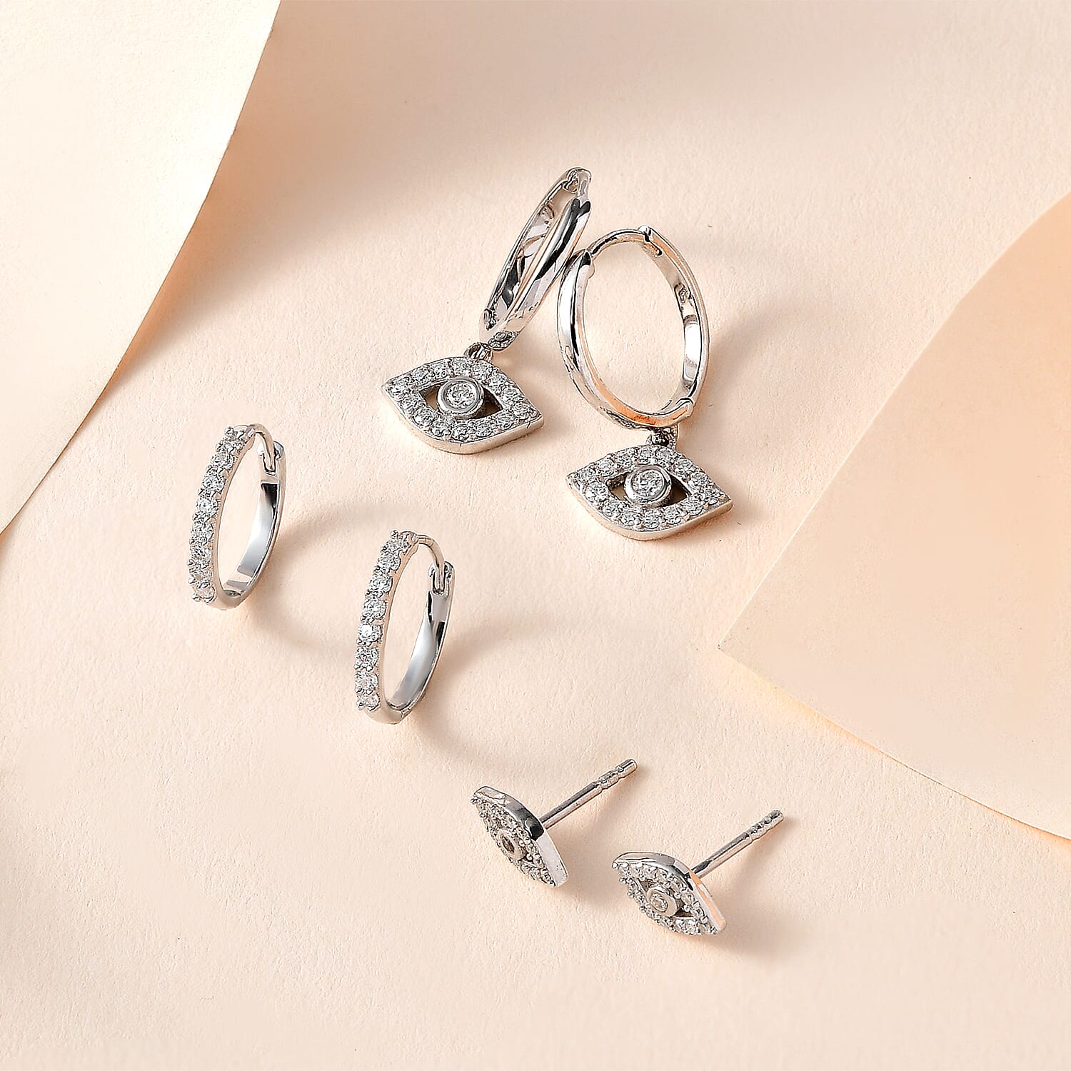 Set of 3 - Moissanite Solitaire Stud Push Post Earring in Platinum Overlay Sterling Silver 0.790 Ct 4179109 1