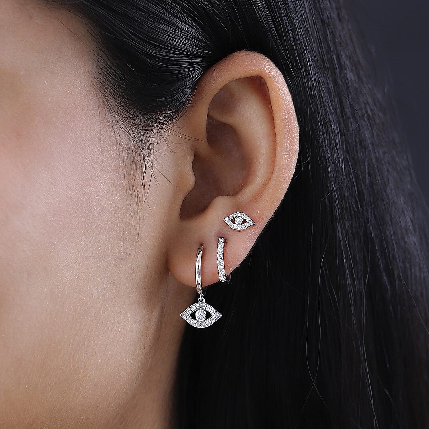 Set of 3 - Moissanite Solitaire Stud Push Post Earring in Platinum Overlay Sterling Silver 0.790 Ct 4179109 2