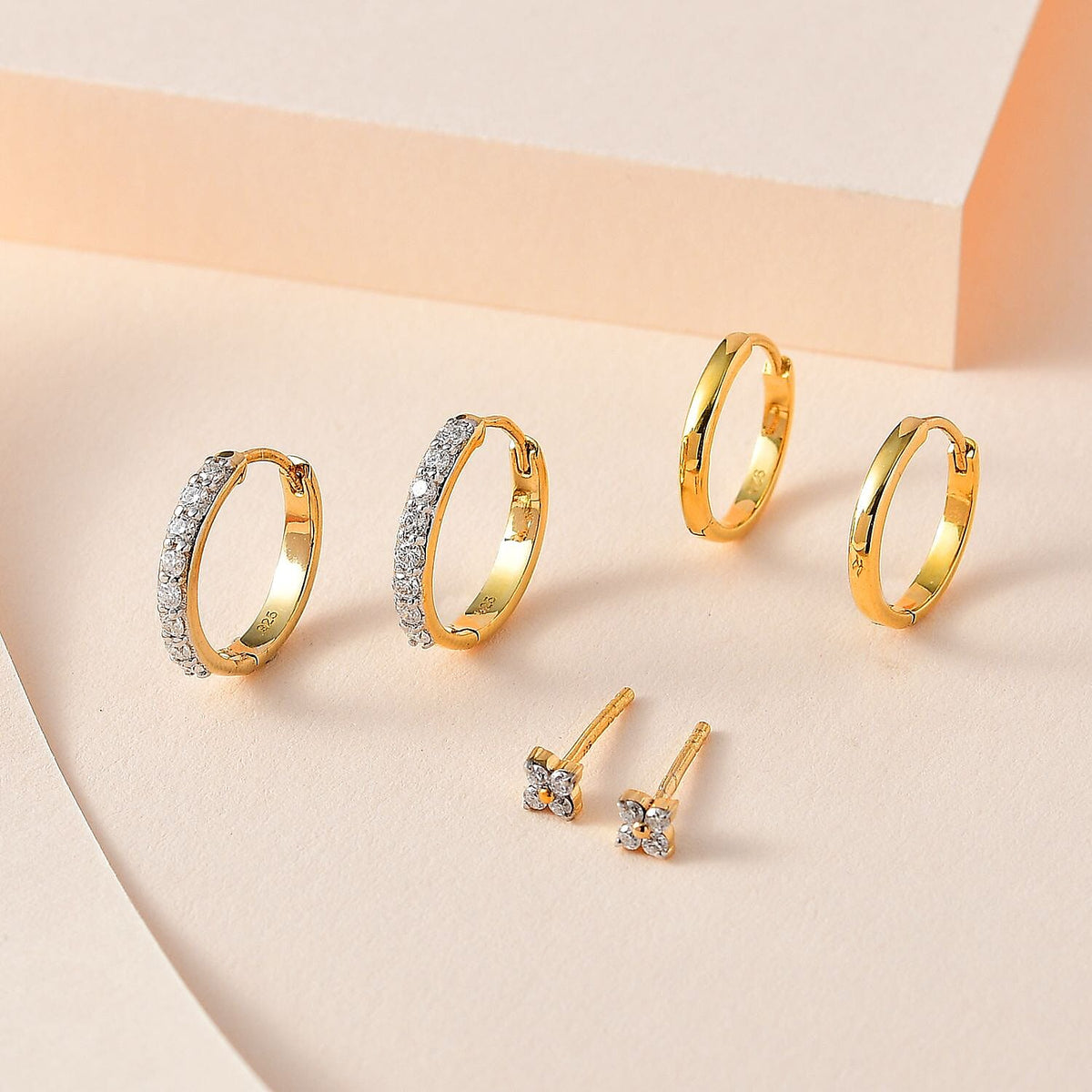 Set of 3 - Moissanite Solitaire and Hoop Earrings in 18K Vermeil Yellow Gold Plated Sterling Silver 4179119 0