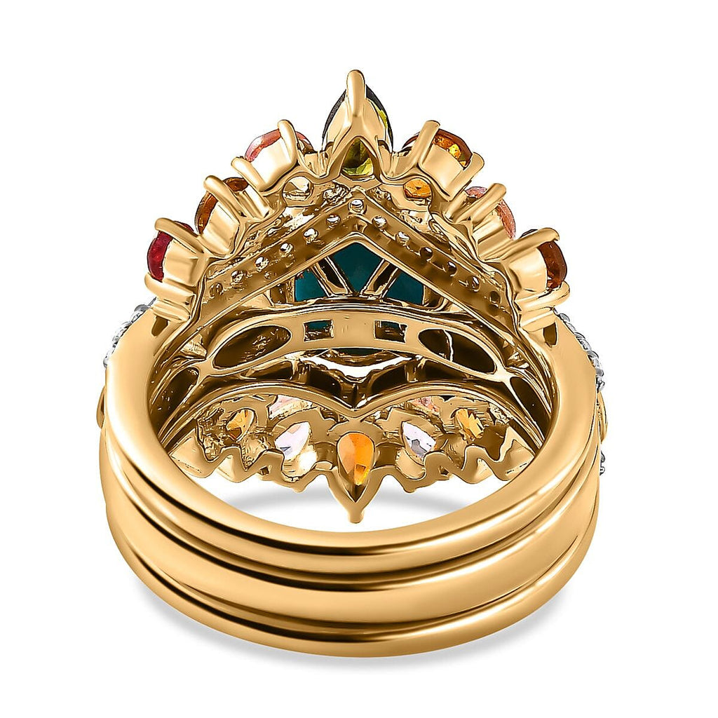 Set of 3 -  Multi-Tourmaline  Sleeping Beauty Turquoise,  White Zircon Stackable Ring in Vermeil YG Sterling Silver 3.54 ct  Silver Wt. 8.4 Gms  5.580  Ct.