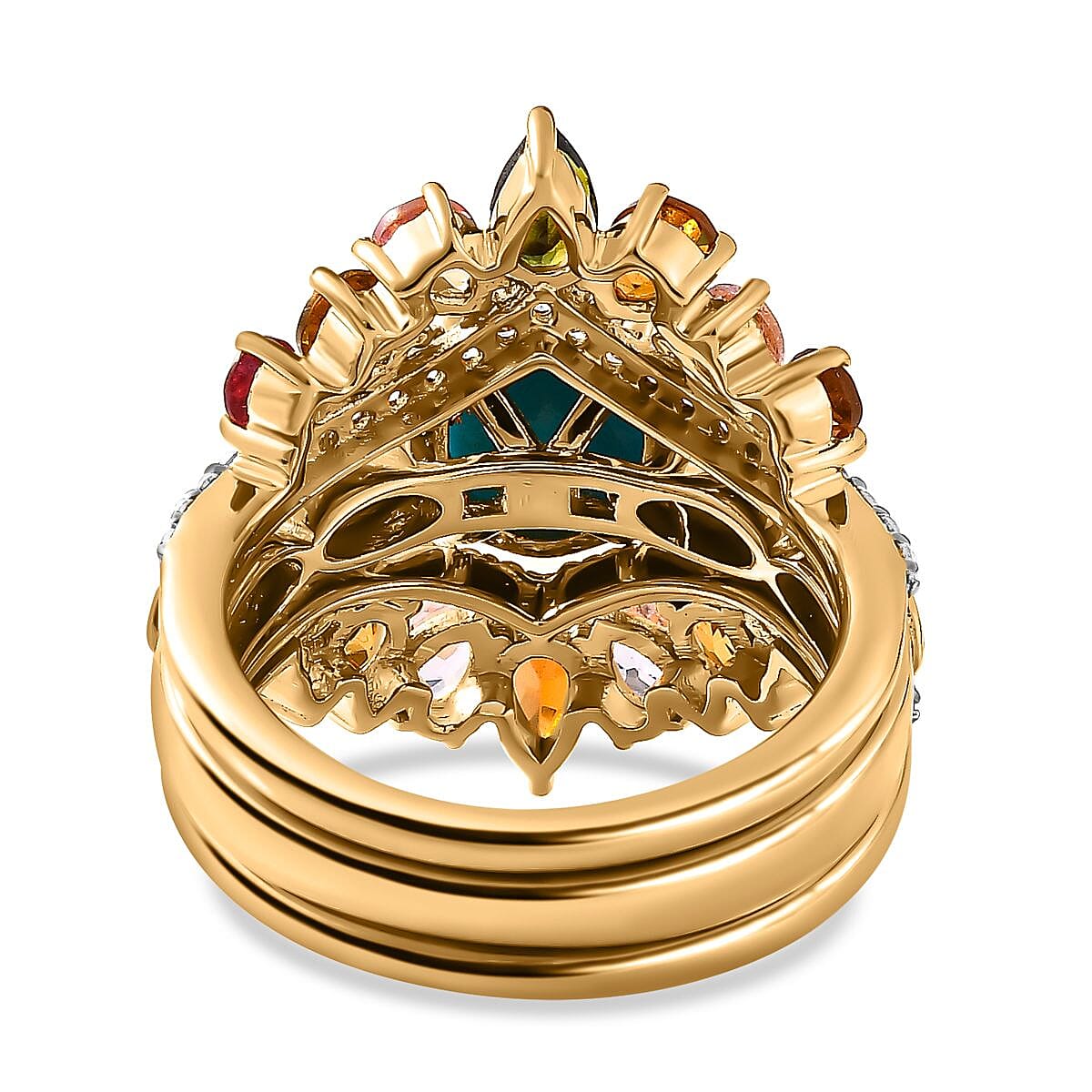 Set of 3 -  Multi-Tourmaline  Sleeping Beauty Turquoise,  White Zircon Stackable Ring in Vermeil YG Sterling Silver 3.54 ct  Silver Wt. 8.4 Gms  5.580  Ct. 4231376 5