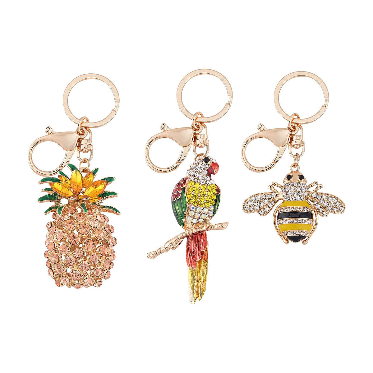 Set of 3 - Orange Cubic Zirconia &amp; Black Crystal Enamelled Key Chain 4116989 0