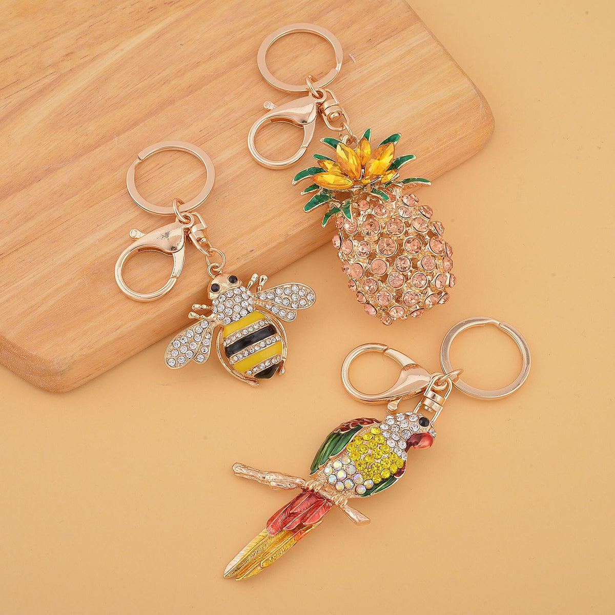 Set of 3 - Orange Cubic Zirconia &amp; Black Crystal Enamelled Key Chain 4116989 2