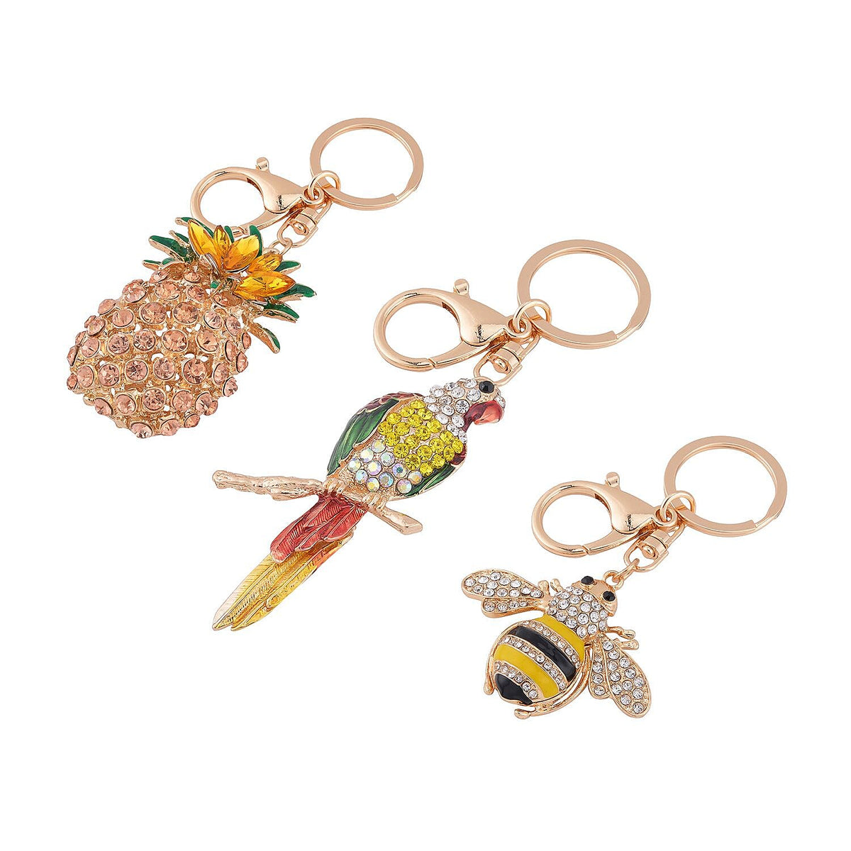 Set of 3 - Orange Cubic Zirconia &amp; Black Crystal Enamelled Key Chain 4116989 3