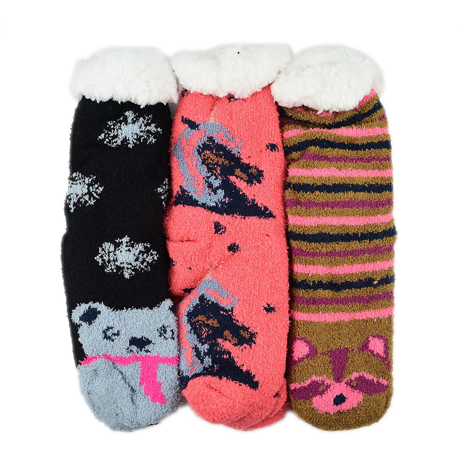 Set of 3 Pairs of Cartoon Themed Pattern Double Layer Socks - Multi 7585842 0