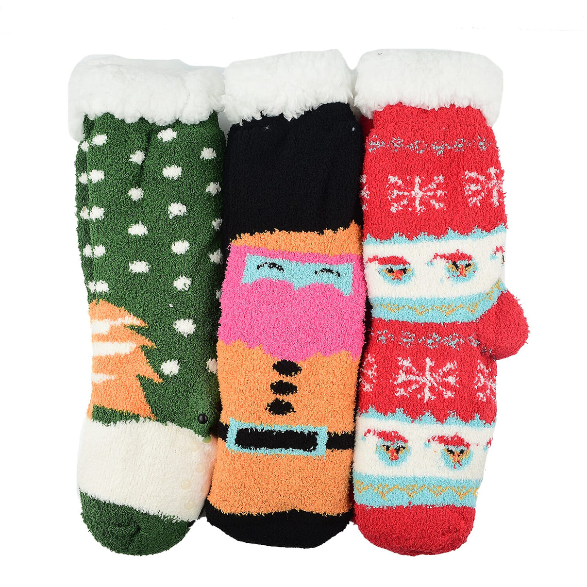 Set of 3 Pairs of Geometric Pattern Double Layer Socks - Green 7585843 0