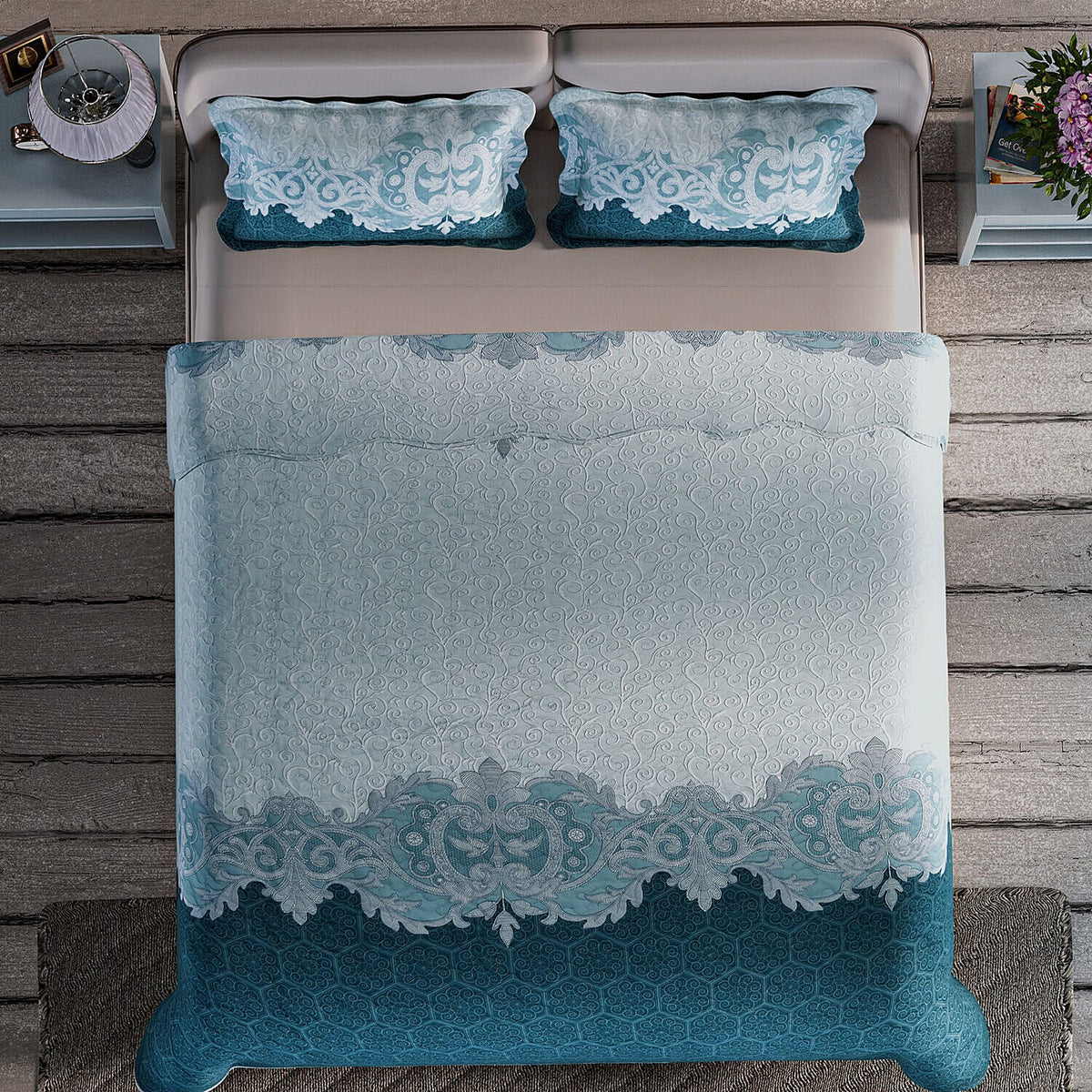 3 Piece Set - Patchwork Pattern Quilt and 2 Pillowcases (Size 200x200 Cm) - Light - Dark Green 7201409 3