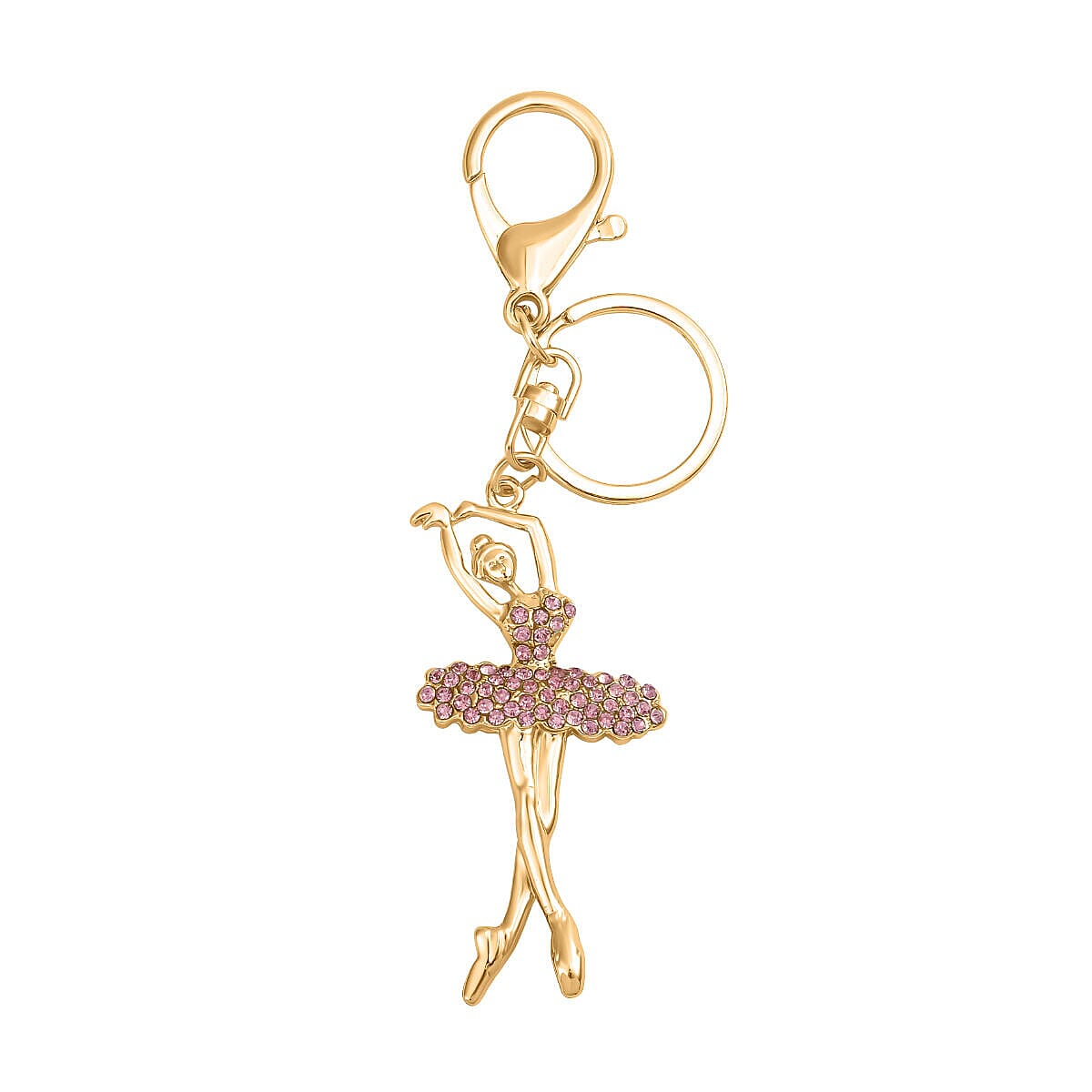 Set of 3 - Pink Austrian Crystal and Multi Colour Austrian Crystal Enamelled Panda, Cat and Dancing Girl Keychain in Yellow Gold Tone 4122258 2