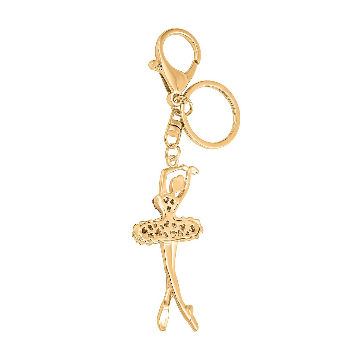 Set of 3 - Pink Austrian Crystal and Multi Colour Austrian Crystal Enamelled Panda, Cat and Dancing Girl Keychain in Yellow Gold Tone 4122258 3