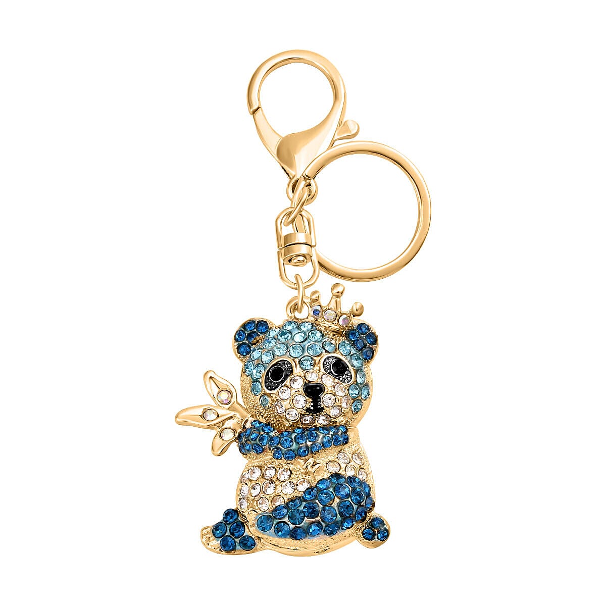 Set of 3 - Pink Austrian Crystal and Multi Colour Austrian Crystal Enamelled Panda, Cat and Dancing Girl Keychain in Yellow Gold Tone 4122258 4