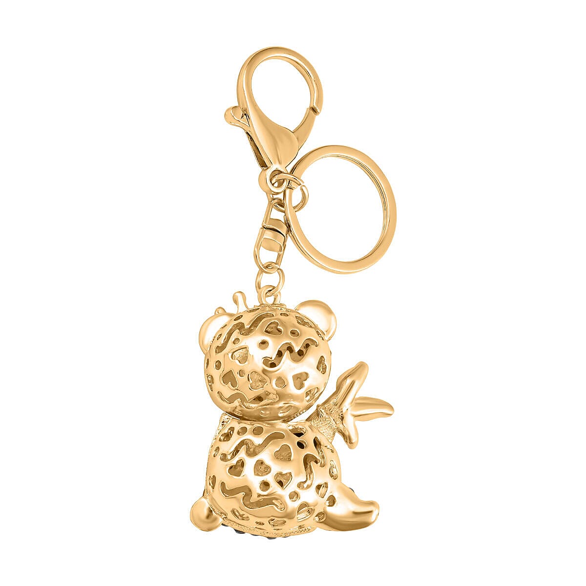 Set of 3 - Pink Austrian Crystal and Multi Colour Austrian Crystal Enamelled Panda, Cat and Dancing Girl Keychain in Yellow Gold Tone 4122258 5