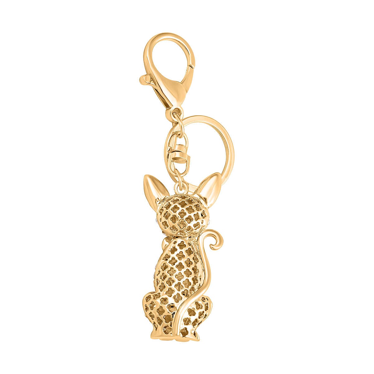 Set of 3 - Pink Austrian Crystal and Multi Colour Austrian Crystal Enamelled Panda, Cat and Dancing Girl Keychain in Yellow Gold Tone 4122258 7