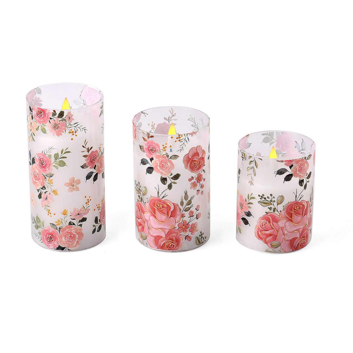 Mega bundle set of 3 - - Printed Glass LED Candle Lights (2AA Battery Excluding)- Multi Color - Pink 7862181 11