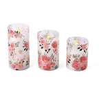 Mega bundle set of 3 - - Printed Glass LED Candle Lights (2AA Battery Excluding)- Multi Color - Pink