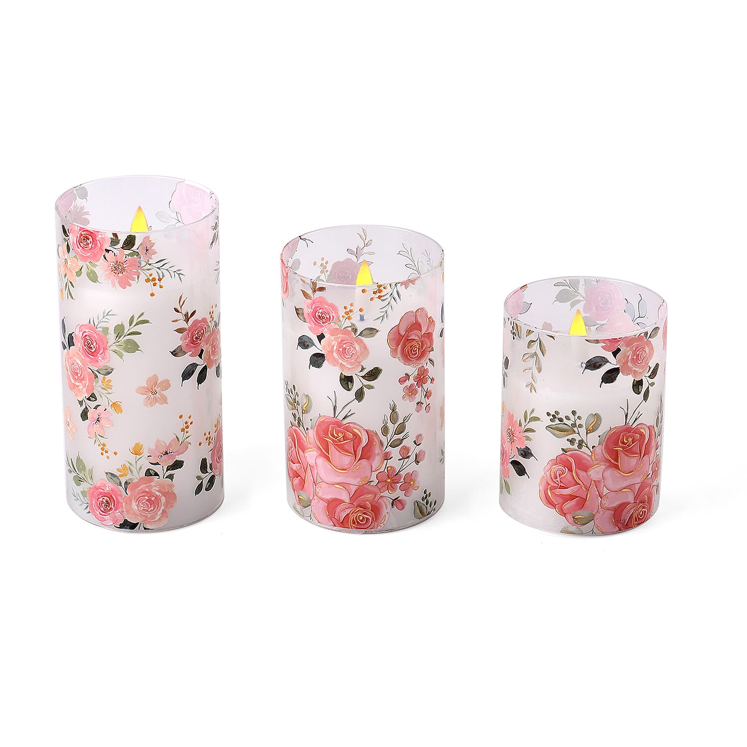 Mega bundle set of 3 - - Printed Glass LED Candle Lights (2AA Battery Excluding)- Multi Color - Pink 7862181 11