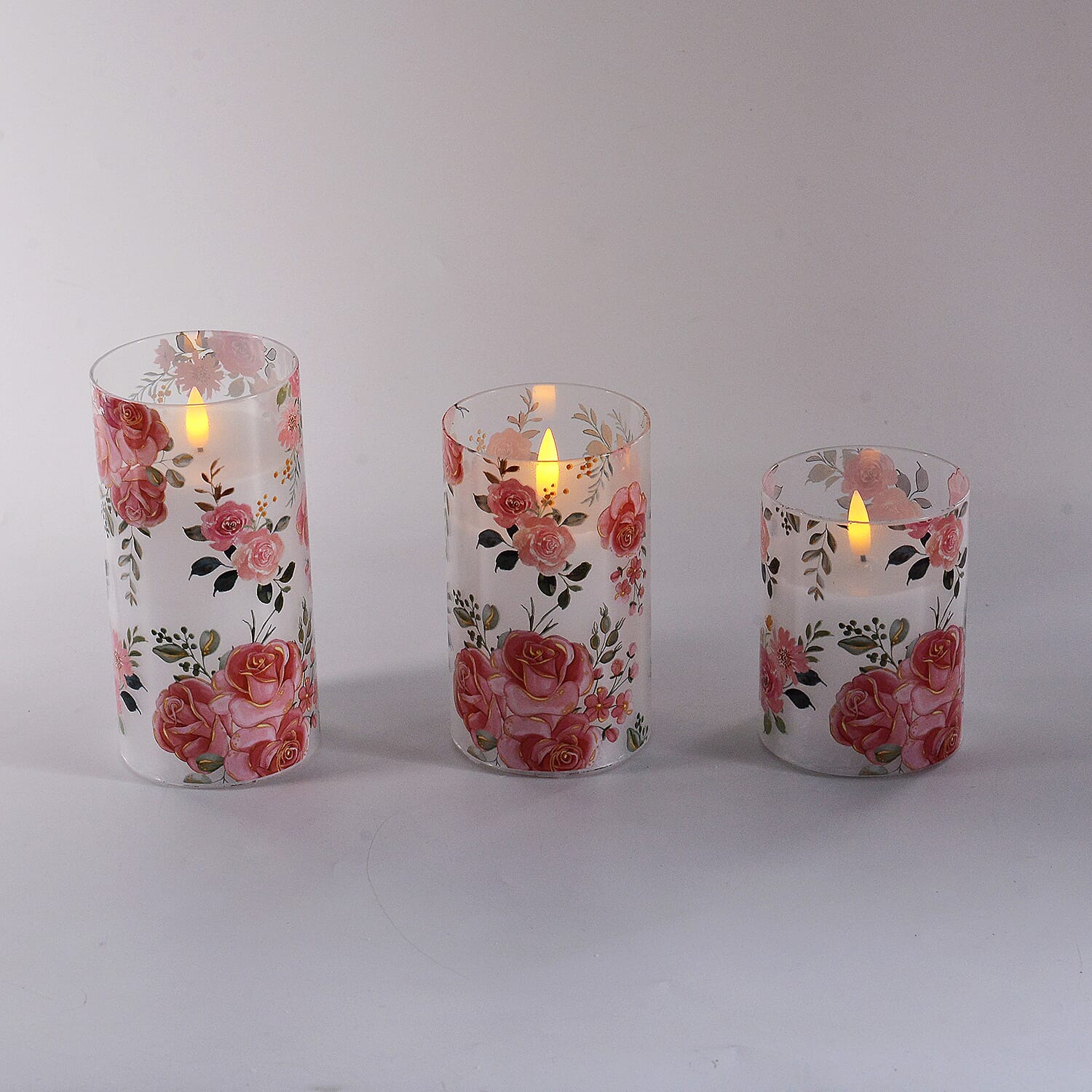 Mega bundle set of 3 - - Printed Glass LED Candle Lights (2AA Battery Excluding)- Multi Color - Pink 7862181 12