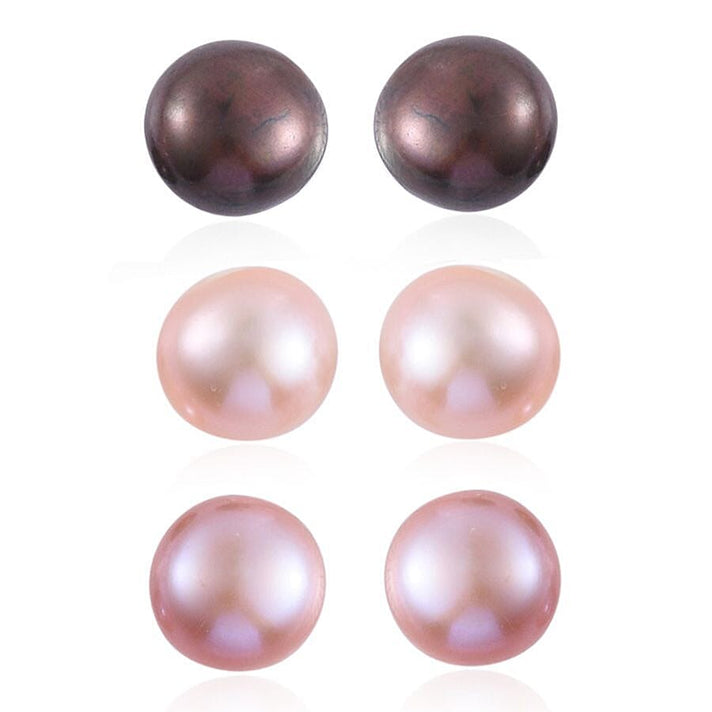 Set of 3 - Fresh Water Peach, Peacock &amp; Purple Pearl Earring With Push Back in Rhodium Overlay Sterling Silver 24.00 Ct. 4328074 1