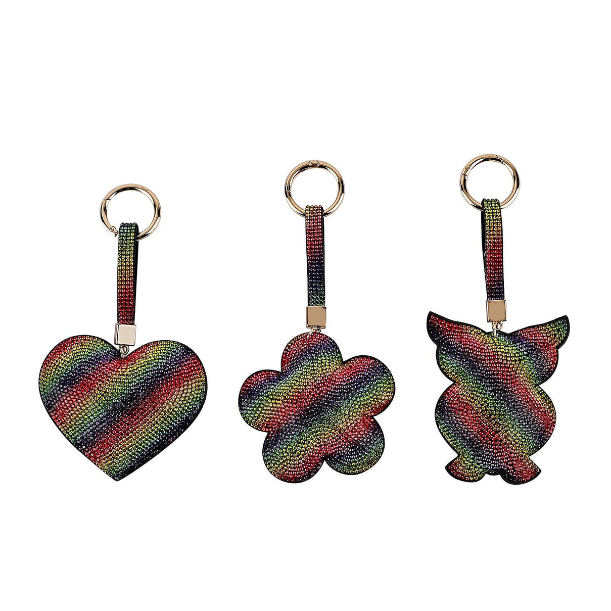 Set of 3 Crystal Keychain (Pattern- Owl, Heart &amp; Flower) - Rainbow 7582609 0
