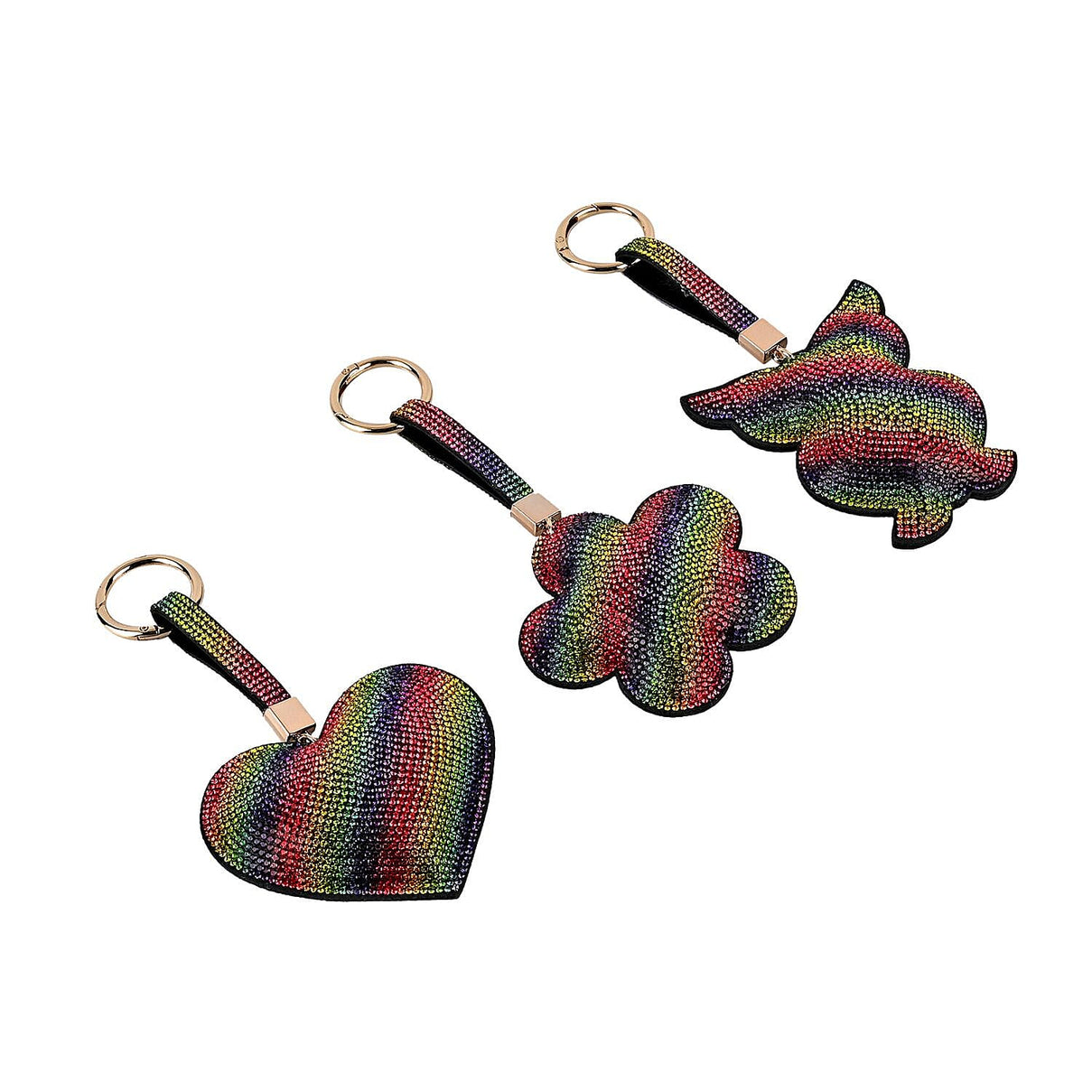 Set of 3 Crystal Keychain (Pattern- Owl, Heart &amp; Flower) - Rainbow 7582609 2