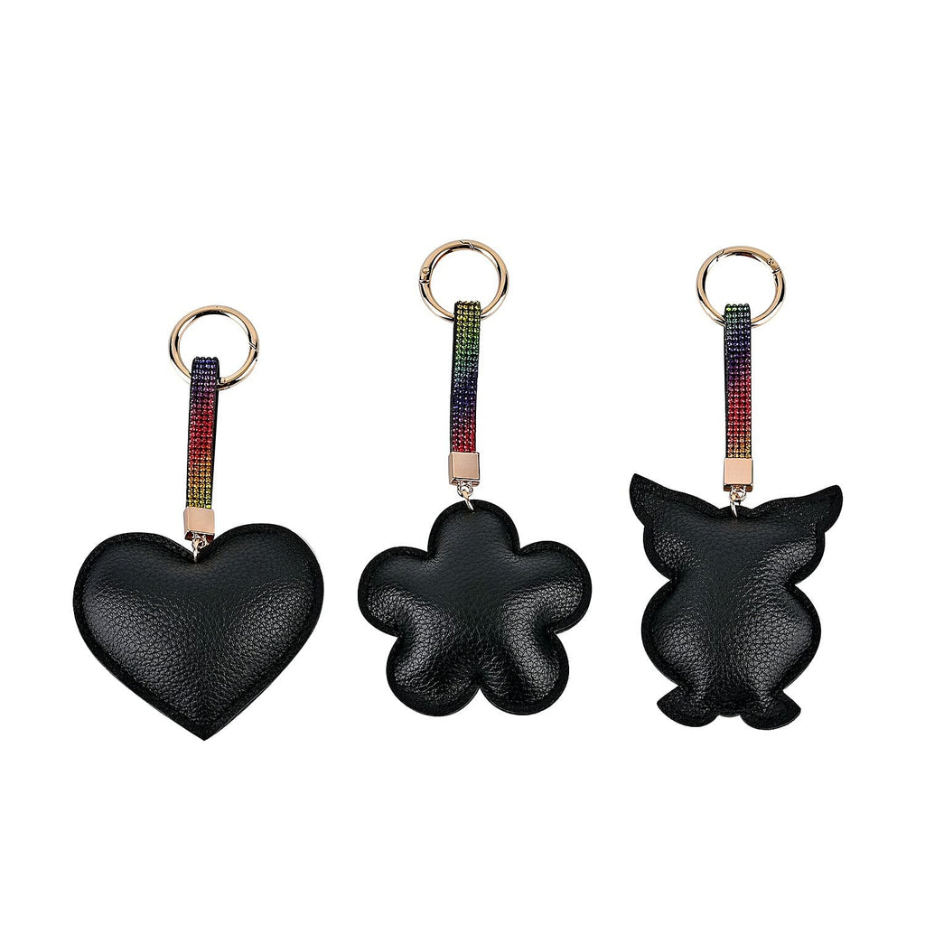 Set of 3 Crystal Keychain (Pattern- Owl, Heart & Flower) - Rainbow