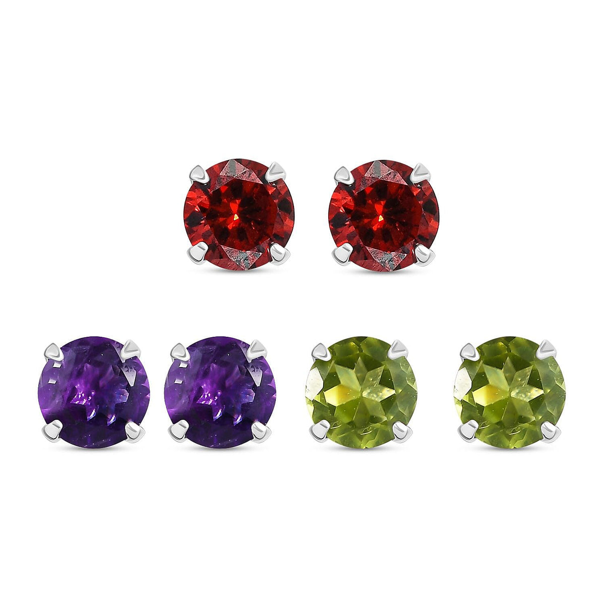 Set of 3 -  Red Garnet, Hebei Peridot &amp; Amethyst Earrings in Sterling Silver 3.00 Ct. 4192305 0