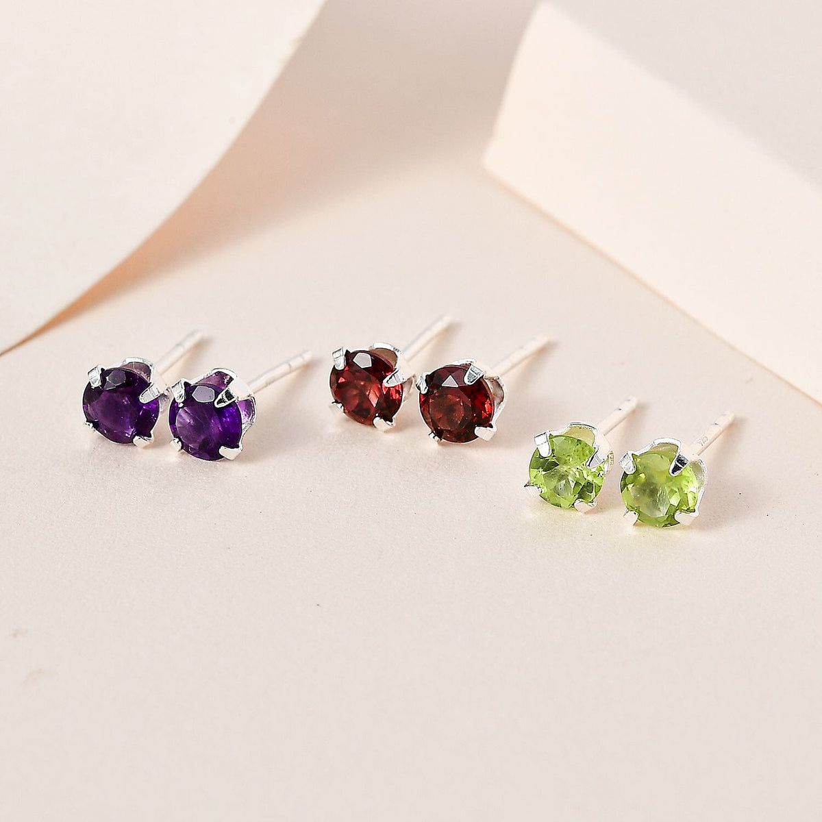 Set of 3 -  Red Garnet, Hebei Peridot &amp; Amethyst Earrings in Sterling Silver 3.00 Ct. 4192305 1