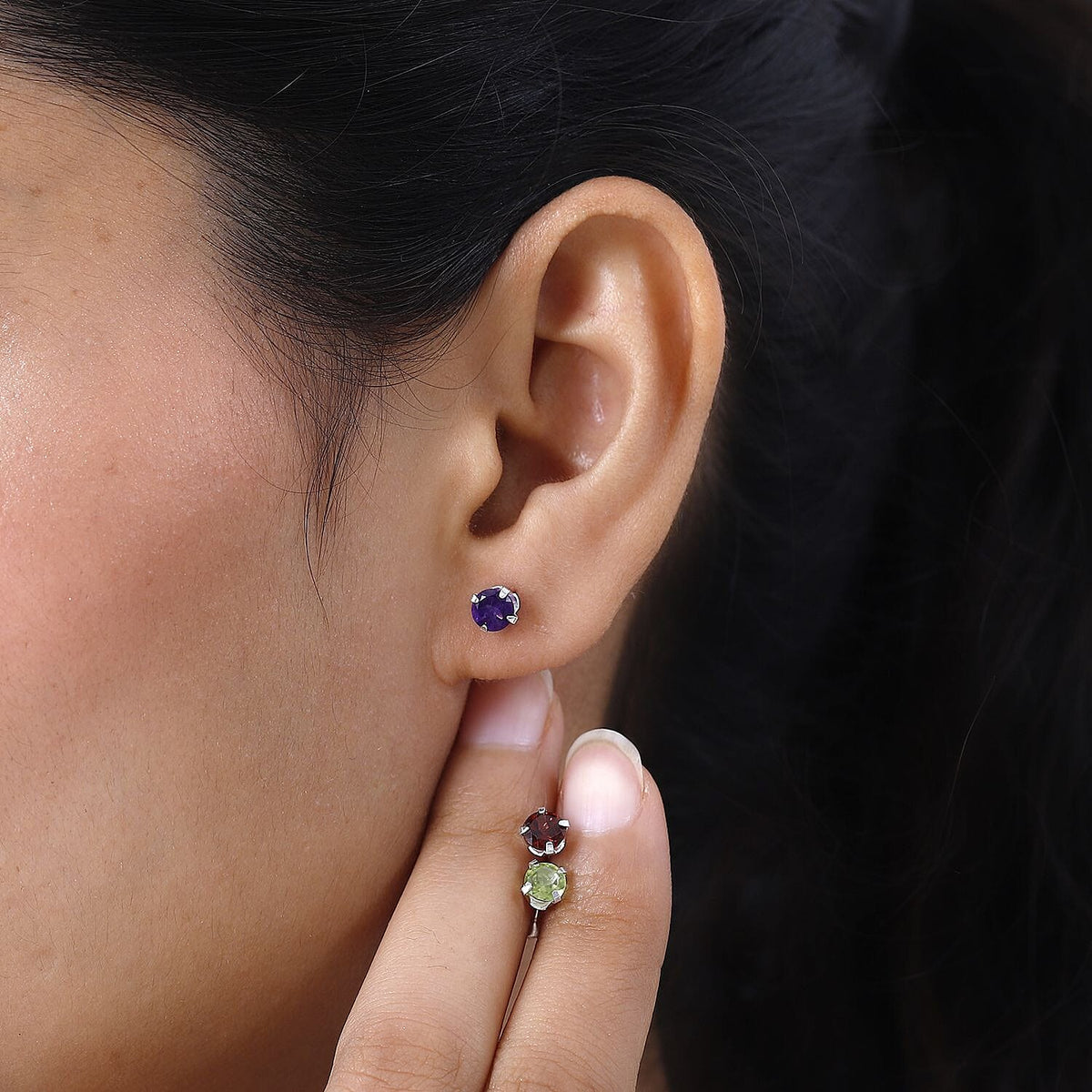 Set of 3 -  Red Garnet, Hebei Peridot &amp; Amethyst Earrings in Sterling Silver 3.00 Ct. 4192305 2