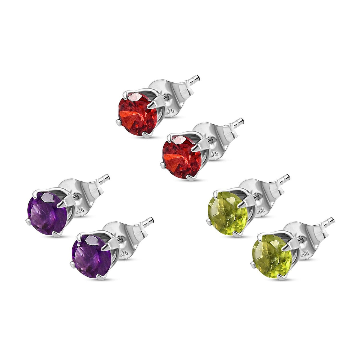 Set of 3 -  Red Garnet, Hebei Peridot &amp; Amethyst Earrings in Sterling Silver 3.00 Ct. 4192305 3