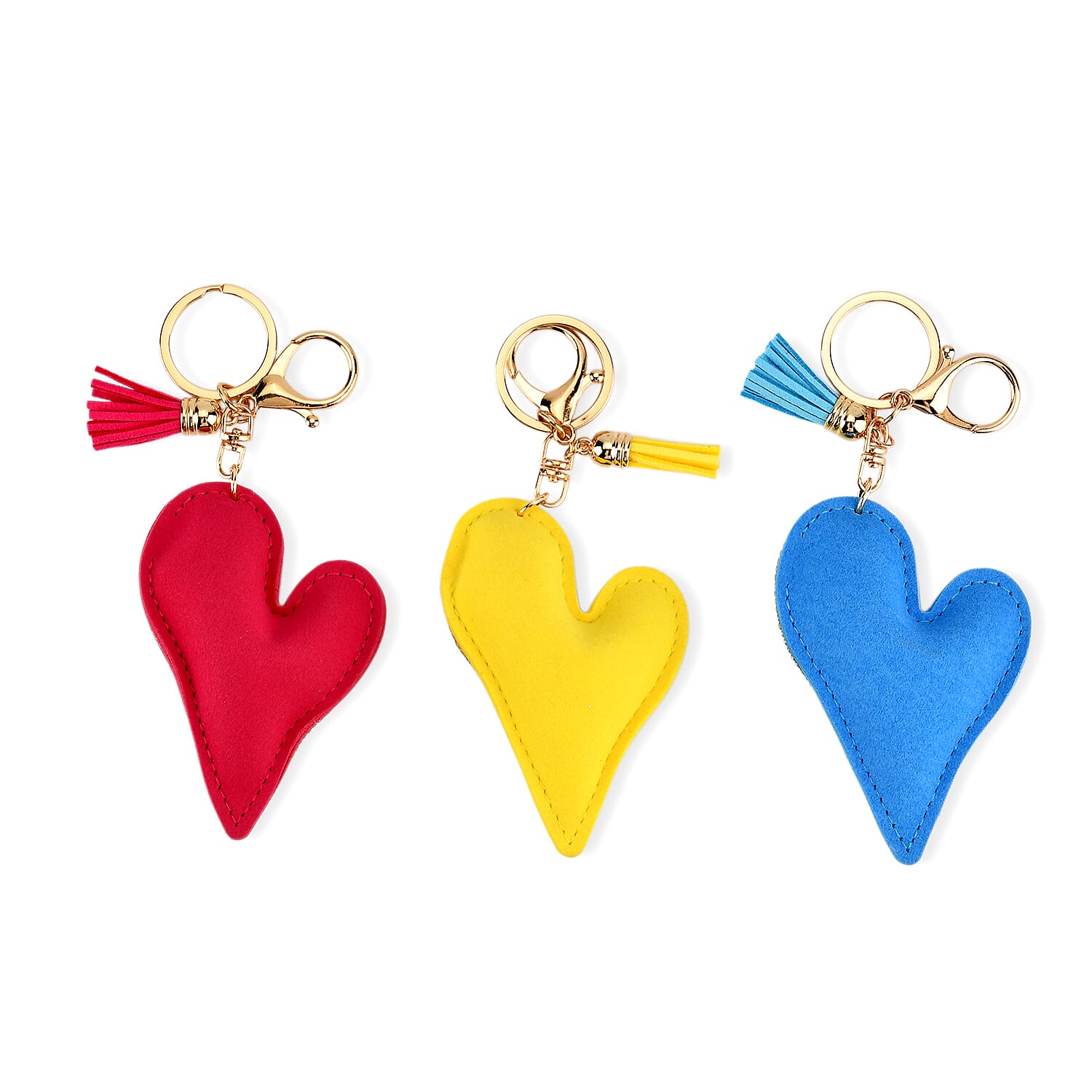 Set of 3 Rhinestone Heart Keychains - Pink, Yellow &amp; Light Blue 8413776 4