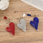 Set of 3 Rhinestone Heart Keychains - Pink, Yellow & Light Blue