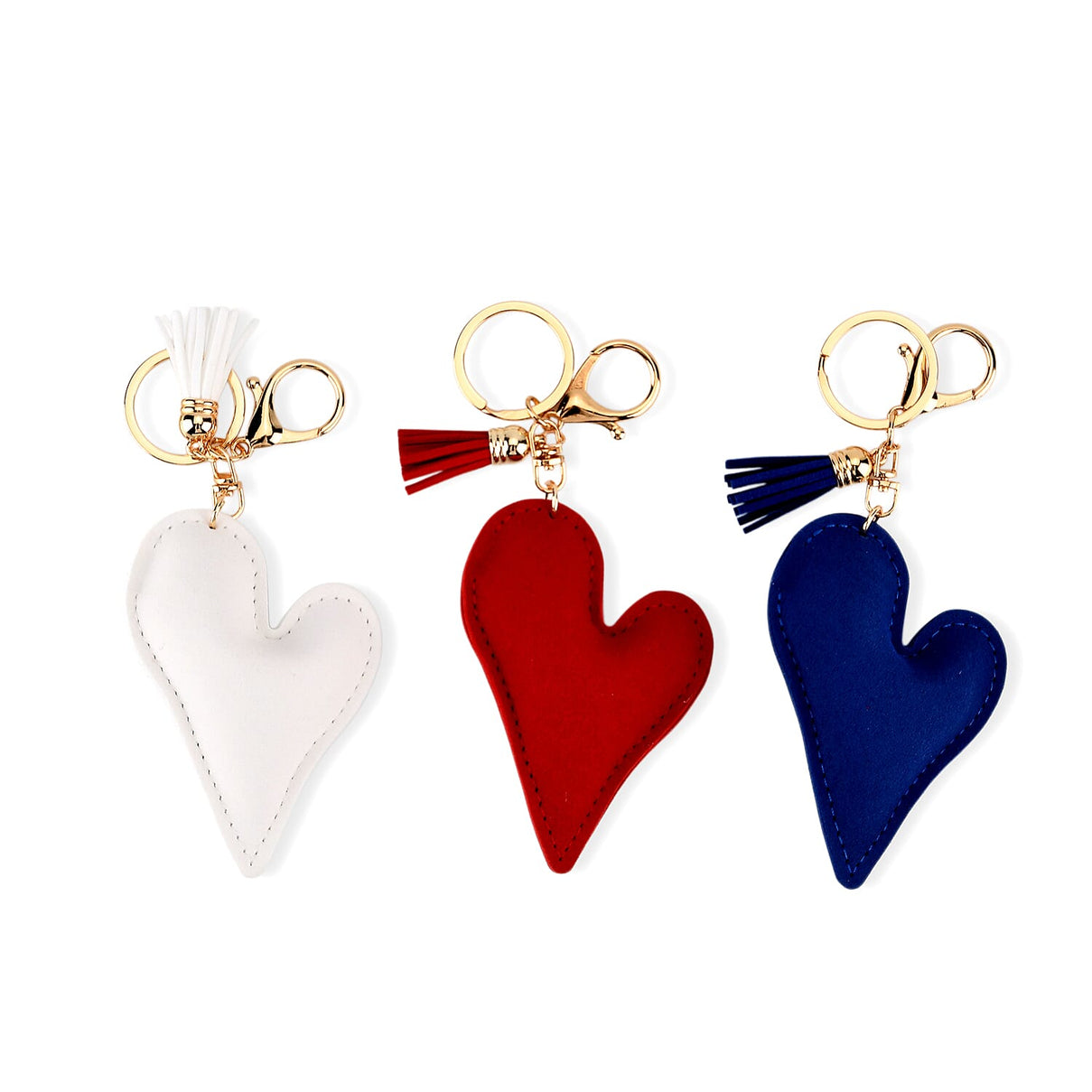 Set of 3 Rhinestone Heart Keychains - Red, Silver &amp; Blue V32351545 4