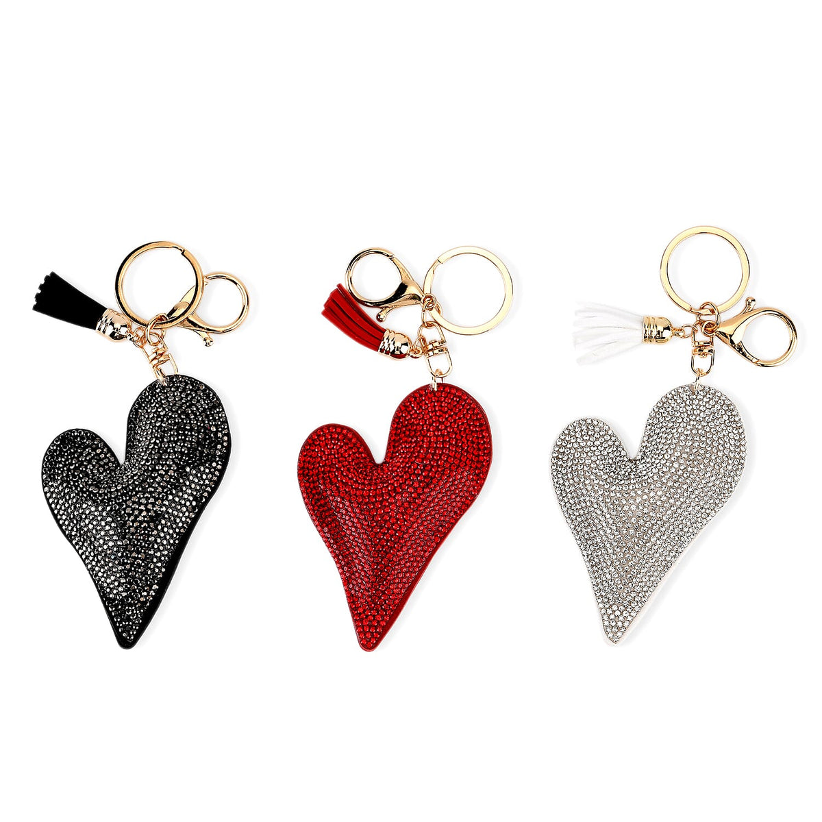 Set of 3 Rhinestone Heart Keychains - Red, White &amp; Black 8413774 0