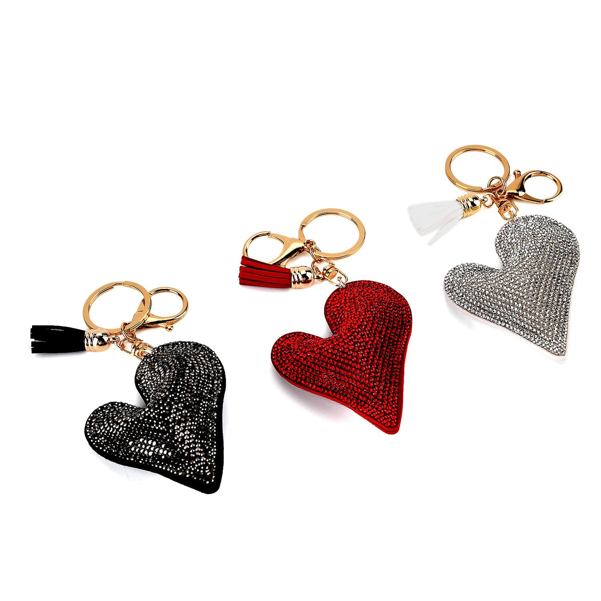 Set of 3 Rhinestone Heart Keychains - Red, White &amp; Black 8413774 3