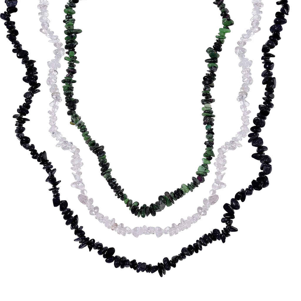Set of 3 - Ruby Zoisite, Blue Goldstone and White Austrian Crystal Necklace (Size 36)