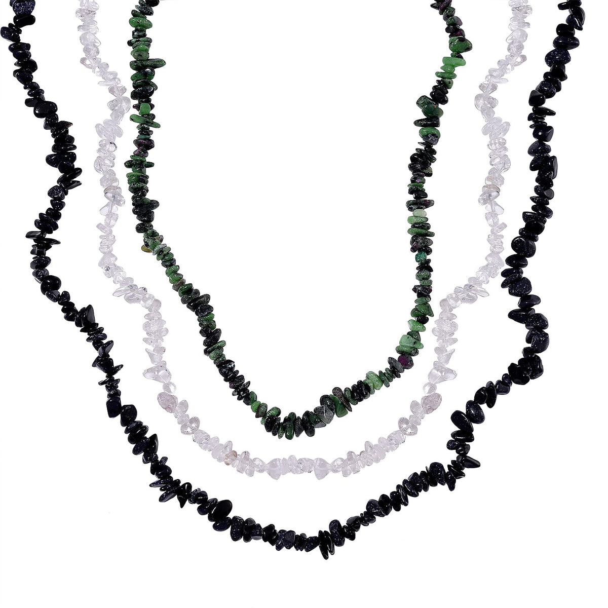 Set of 3 - Ruby Zoisite, Blue Goldstone and White Austrian Crystal Necklace (Size 36) 1079870 0