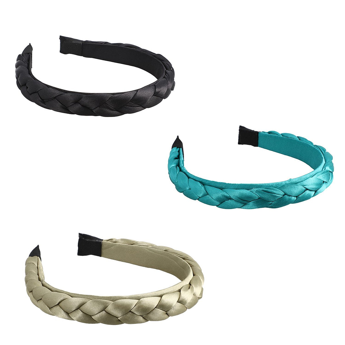 Set of 3 Satin Silk Braided Head Bands Colour Olive/teal/black 7196393 0