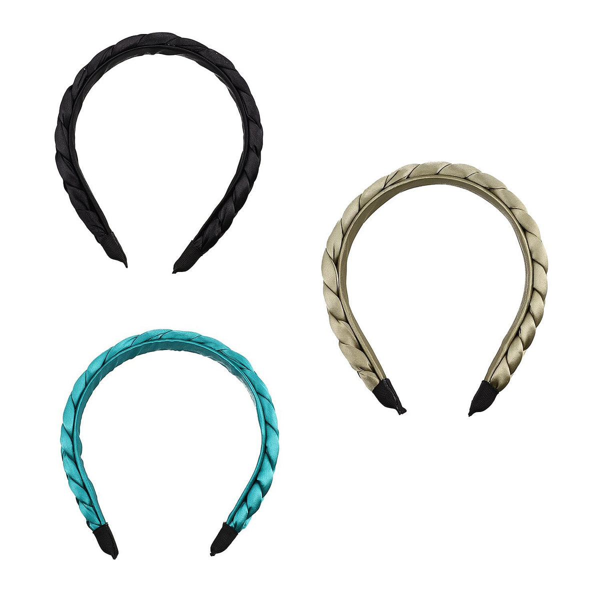 Set of 3 Satin Silk Braided Head Bands Colour Olive/teal/black 7196393 6
