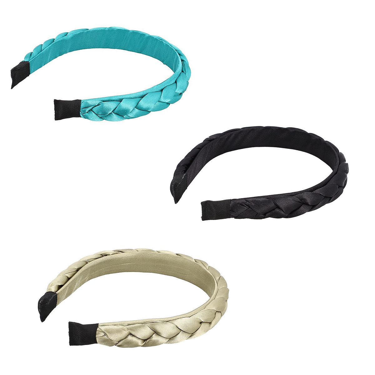Set of 3 Satin Silk Braided Head Bands Colour Olive/teal/black 7196393 7