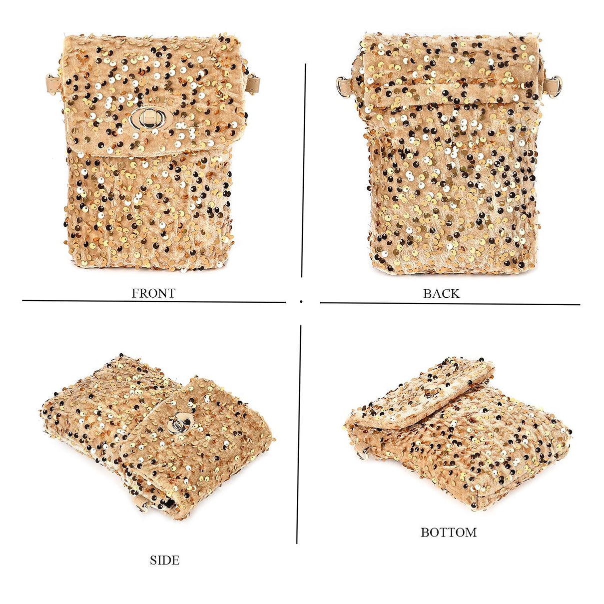 Set of 3 Sequin Bag (Includes Shoulder Bag, Crossbody Bag &amp; Clutch Bag) - Champagne 7618646 5