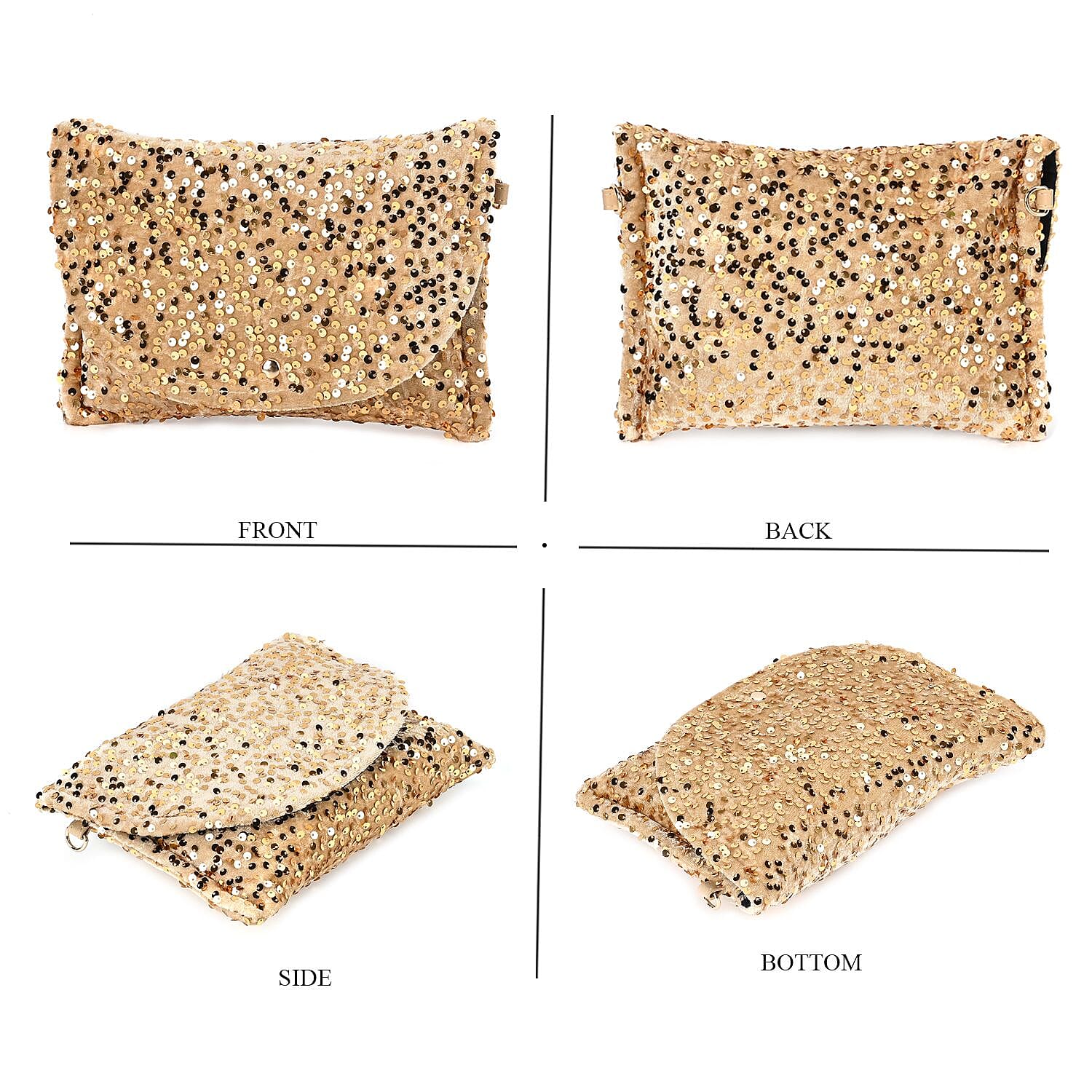 Set of 3 Sequin Bag (Includes Shoulder Bag, Crossbody Bag &amp; Clutch Bag) - Champagne 7618646 8