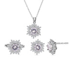 3 Piece Set - Simulated Diamond Pendant with Chain (Size 20 with 2 Inch Extender), Earrings (with Push Back) and Ring in Silver Tone