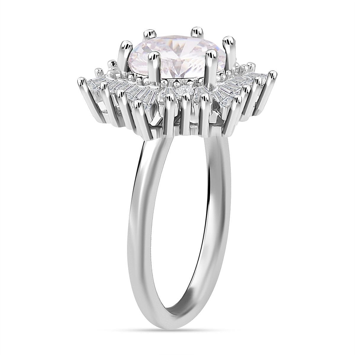 3 Piece Set - Simulated Diamond Pendant with Chain (Size 20 with 2 Inch Extender), Earrings (with Push Back) and Ring in Silver Tone 4123749 3