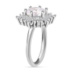 3 Piece Set - Simulated Diamond Pendant with Chain (Size 20 with 2 Inch Extender), Earrings (with Push Back) and Ring in Silver Tone