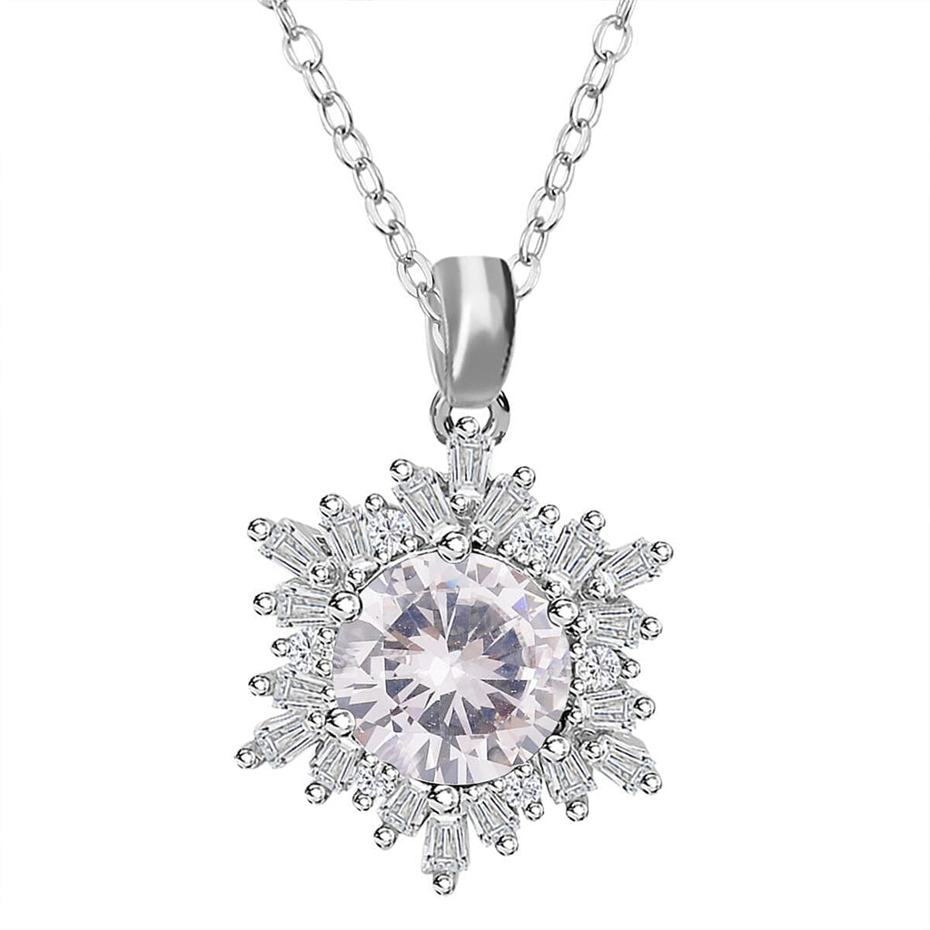 3 Piece Set - Simulated Diamond Pendant with Chain (Size 20 with 2 Inch Extender), Earrings (with Push Back) and Ring in Silver Tone