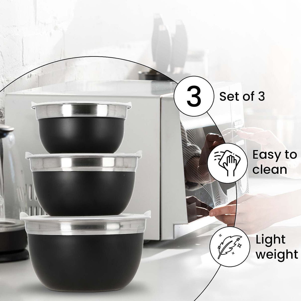 Set of 3 - Stainless Steel Bowl - Black 7305345 3