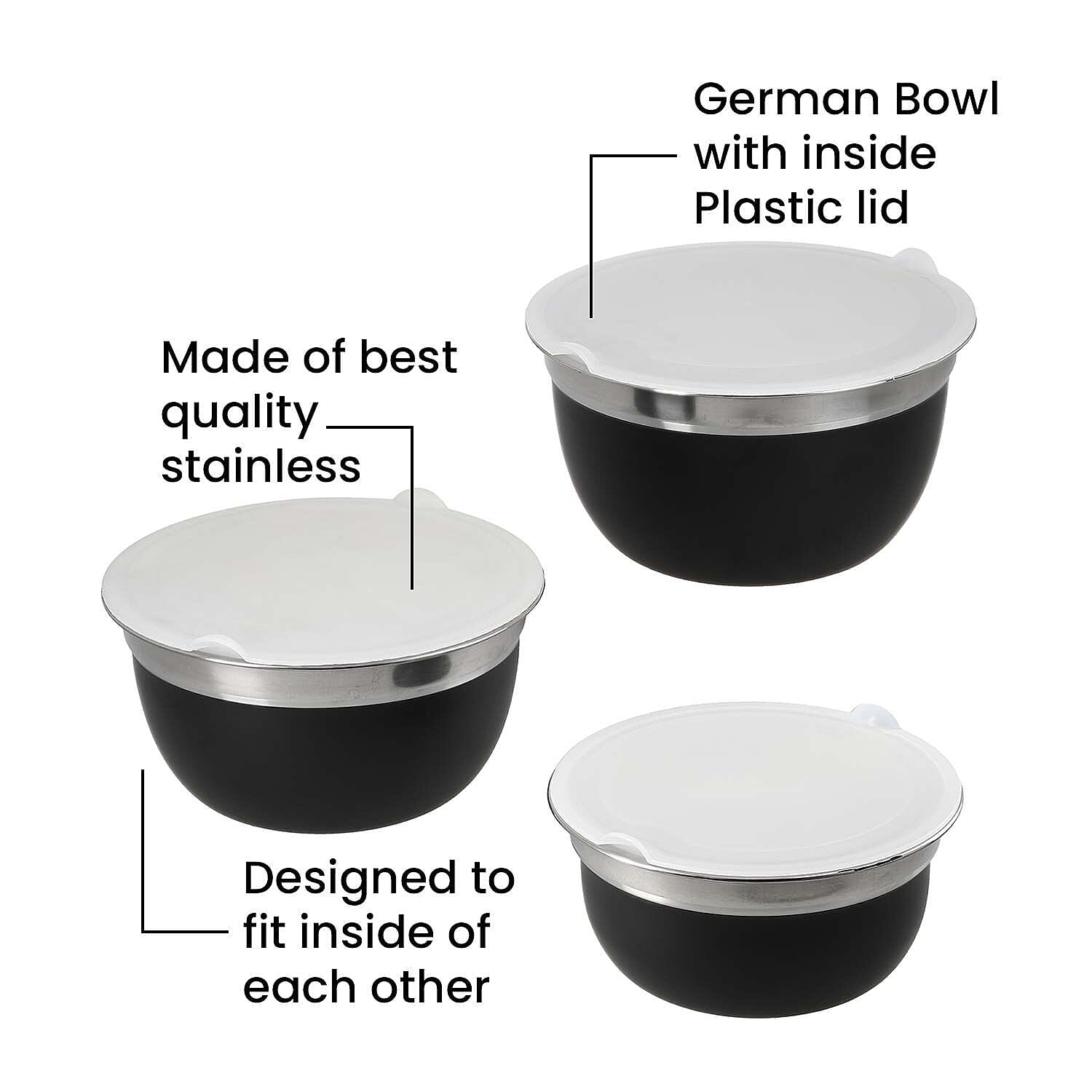 Set of 3 - Stainless Steel Bowl - Black 7305345 4